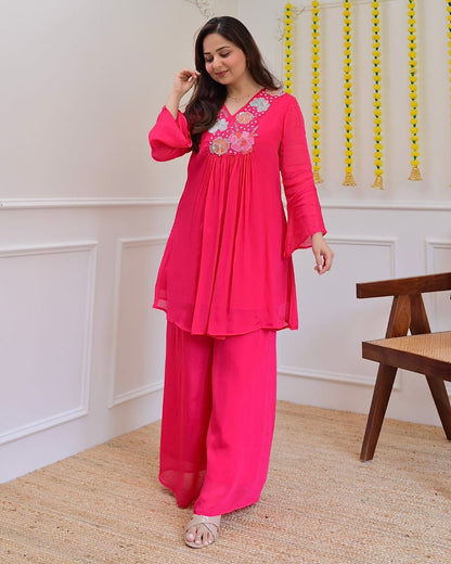 Rayon With beautiful embroidery Fully Stitched - pink - My Store