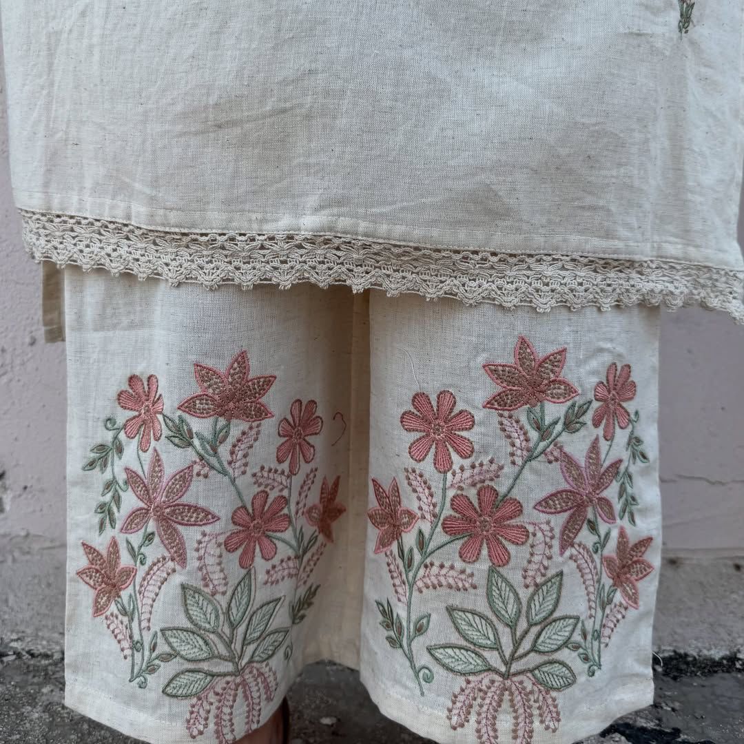 Pure Cotton Slub Kurta Pant plazo - white - My Store