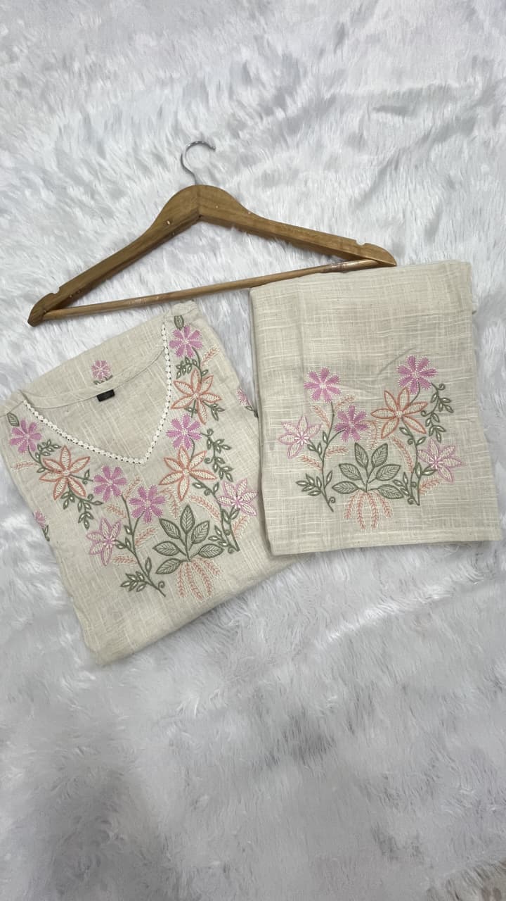 Pure Cotton Slub Kurta Pant plazo - white - My Store