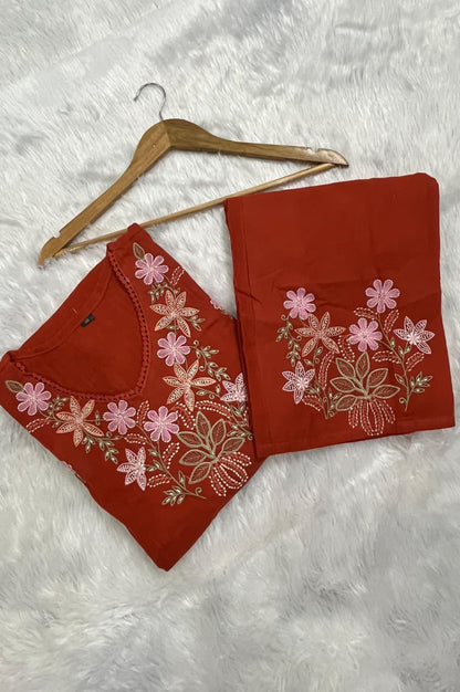 Pure Cotton Slub Kurta Pant plazo - orange - My Store