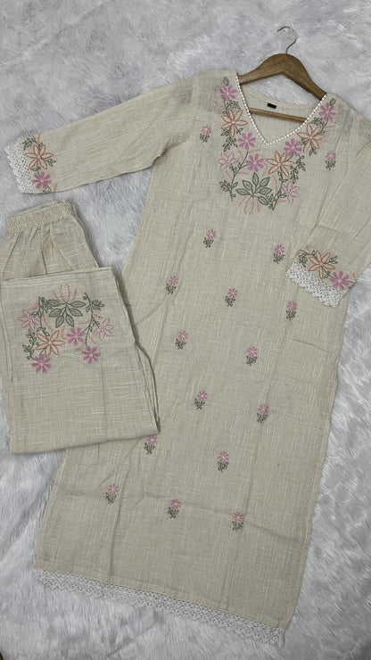 Pure Cotton Slub Kurta Pant plazo - white - My Store