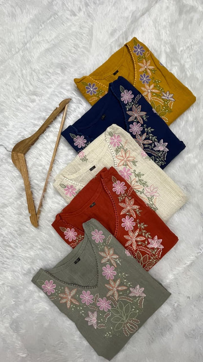 Pure Cotton Slub Kurta Pant plazo  - green - My Store