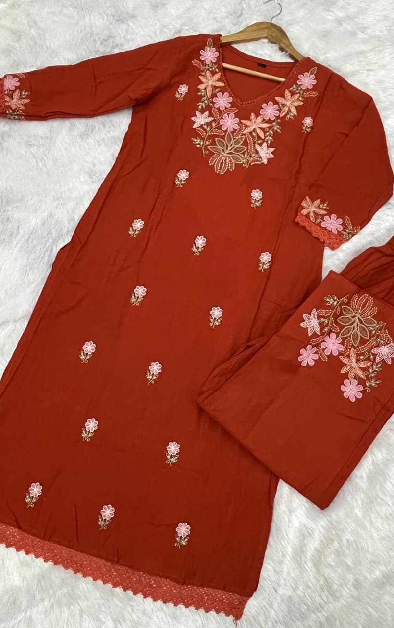 Pure Cotton Slub Kurta Pant plazo - orange - My Store