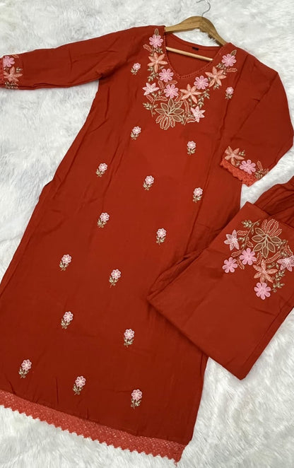 Pure Cotton Slub Kurta Pant plazo - orange - My Store