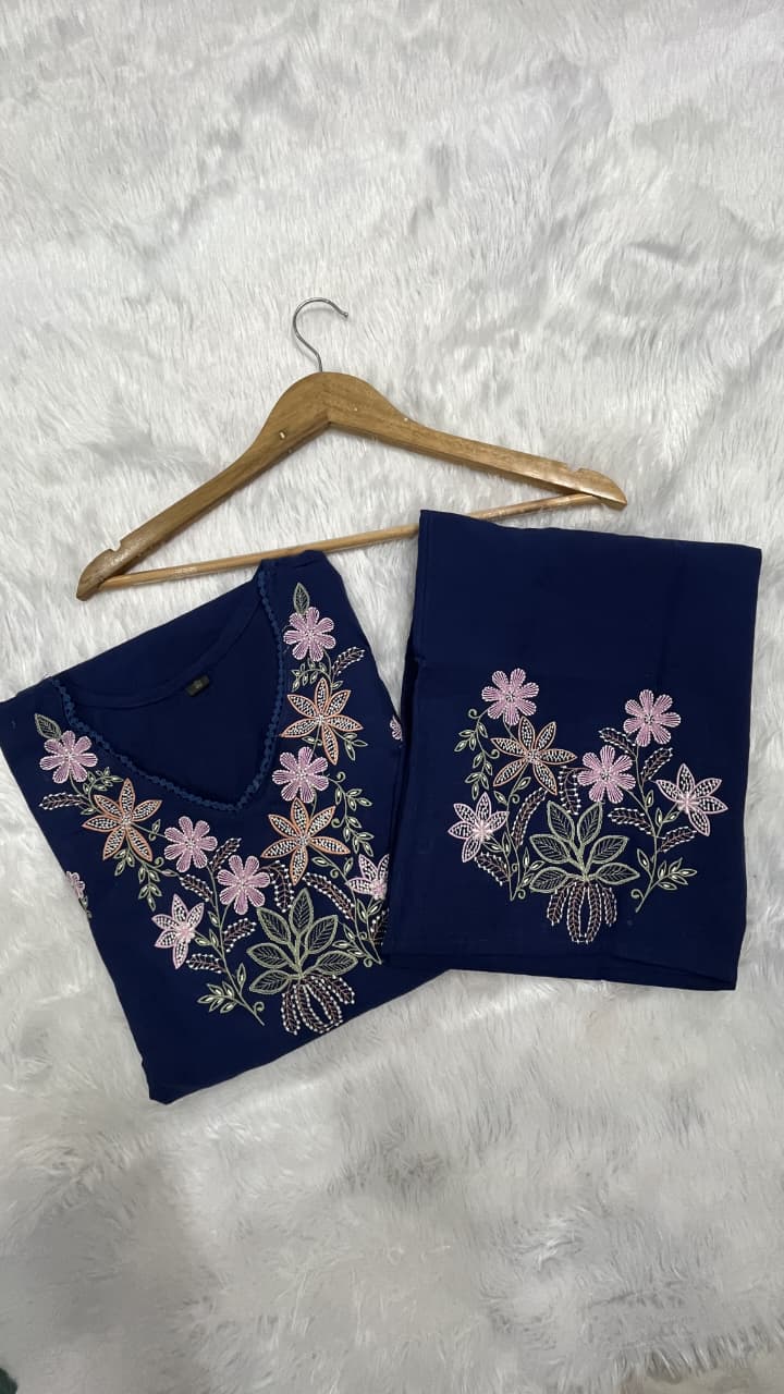 Pure Cotton Slub Kurta Pant plazo - blue - My Store