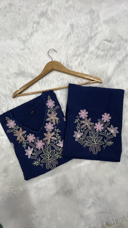 Pure Cotton Slub Kurta Pant plazo - blue - My Store