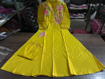 Embroidery Work Kurti with Pant with cotton - My Store