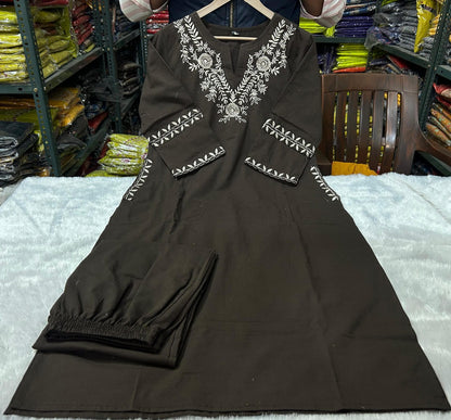 Pure Cotton Embroidered Kurti Co-Ord Set with Cross-Stitch Work & Side Pockets - My Store