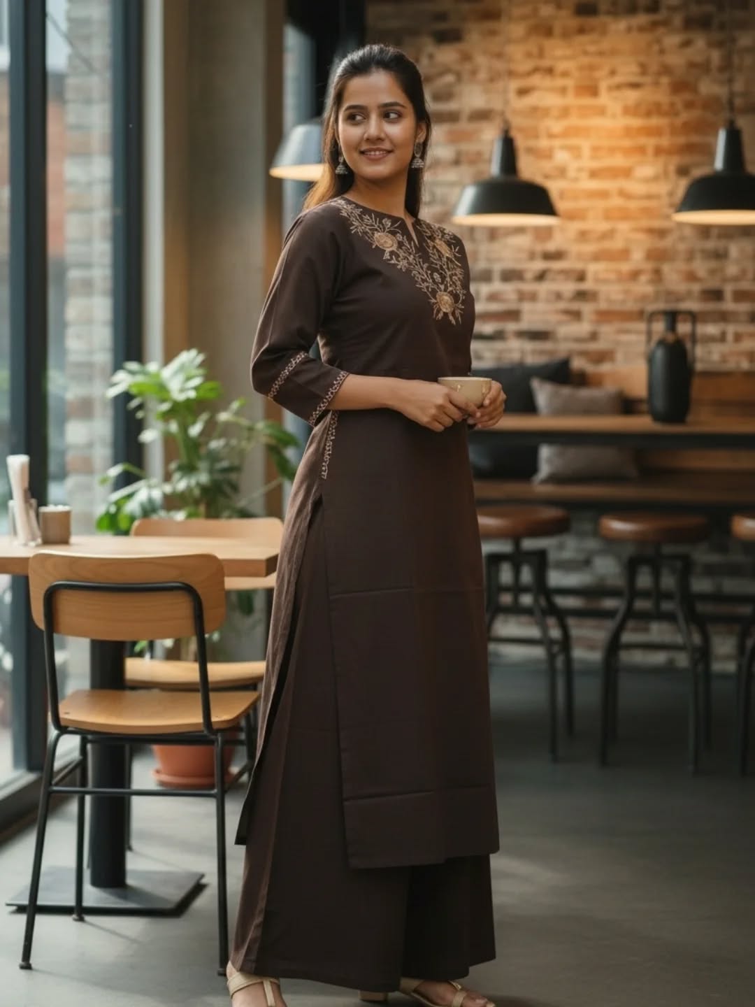 Pure Cotton Embroidered Kurti Co-Ord Set with Cross-Stitch Work & Side Pockets - My Store