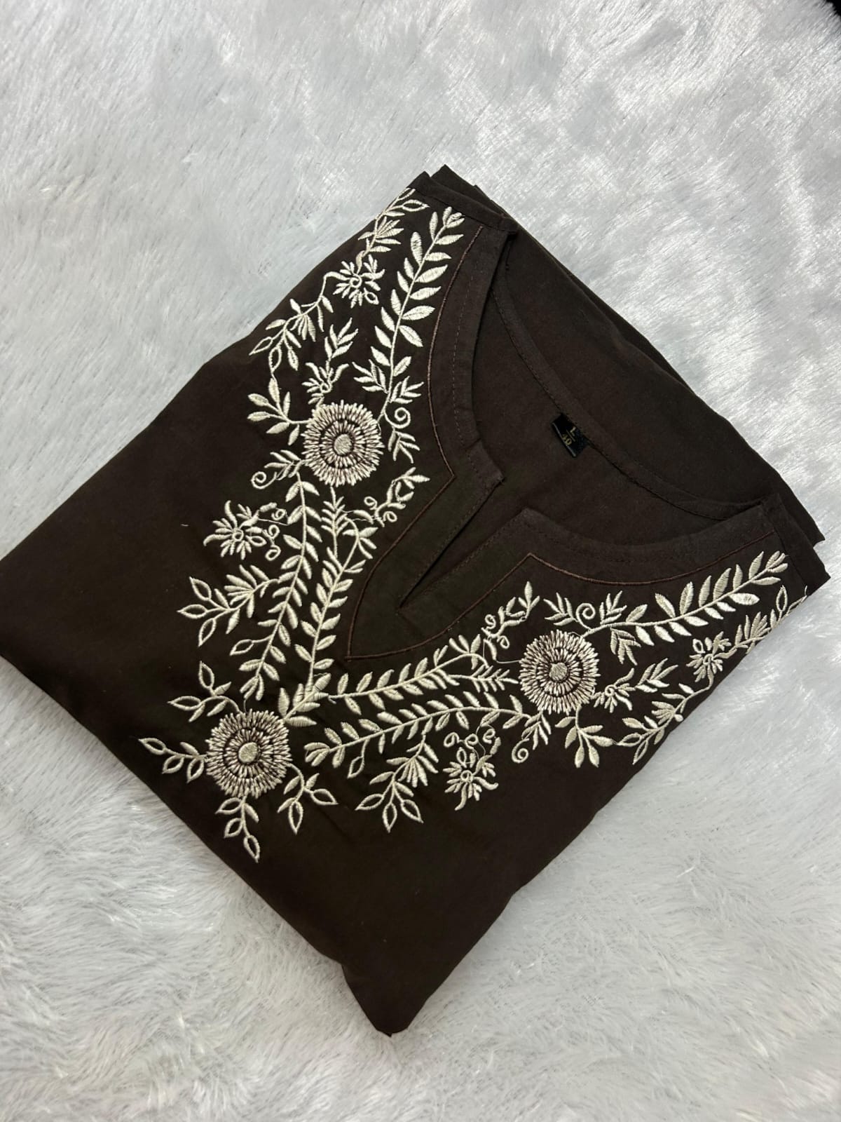 Pure Cotton Embroidered Kurti Co-Ord Set with Cross-Stitch Work & Side Pockets - My Store