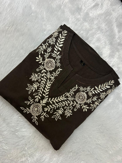 Pure Cotton Embroidered Kurti Co-Ord Set with Cross-Stitch Work & Side Pockets - My Store