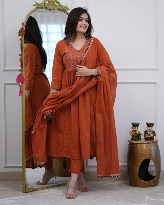 natra cut kurta Style made from cotton - orange - My Store