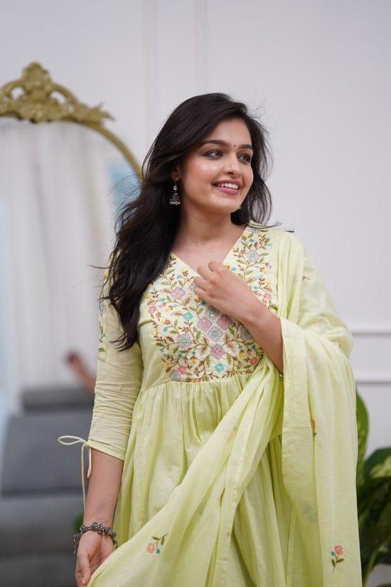 Designer Festival Wear Pure Cotton Anarkali Kurta Set - yellow - My Store