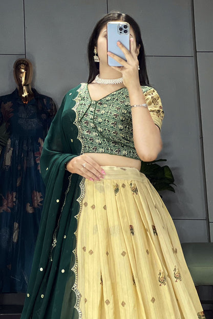 green Kalamkari Soft Silk Lehenga Set - My Store