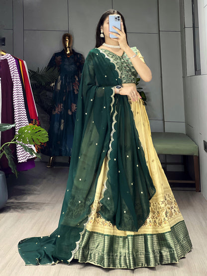 green Kalamkari Soft Silk Lehenga Set - My Store
