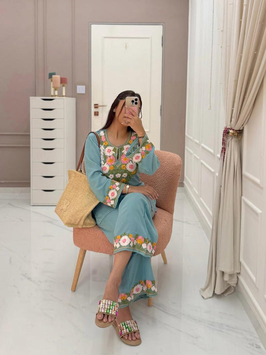 Everyday Elegant Cotton Co-ord Set - sky - My Store