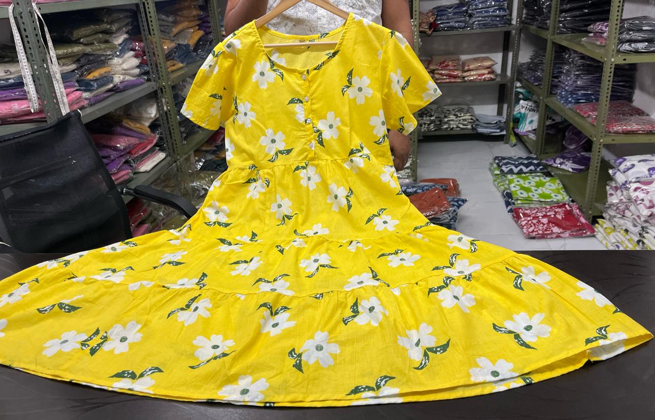 Beautiful ikkat print Cotton Full Flair Middy Gown - My Store