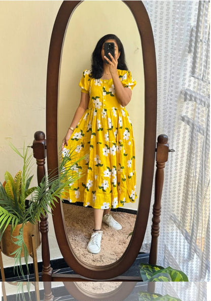 Beautiful ikkat print Cotton Full Flair Middy Gown - My Store