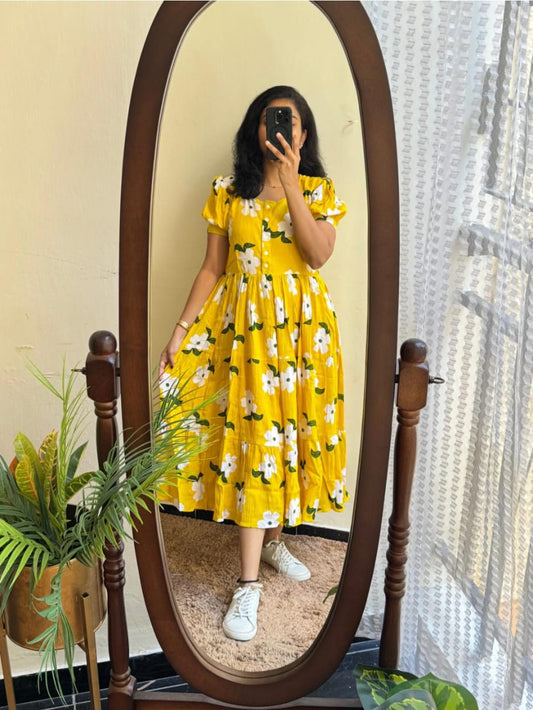 Beautiful ikkat print Cotton Full Flair Middy Gown - My Store