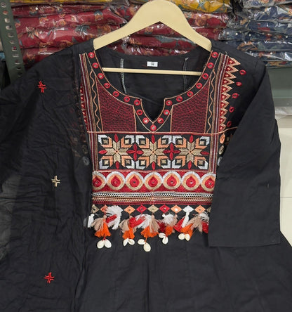 Maroon embroidered Anarkali kurta set with matching dupatta, traditional Indian attire, featuring intricate embroidery and elegant design