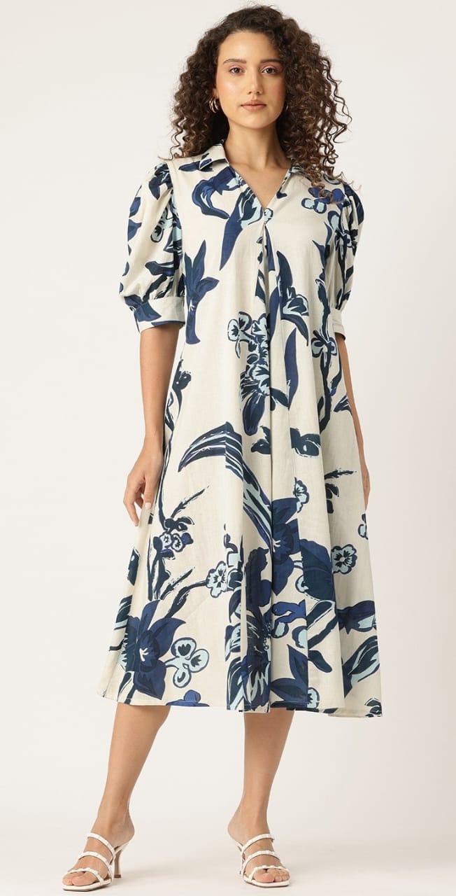 MARGARETA BLUE PRINTED DRESS - My Store