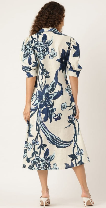 MARGARETA BLUE PRINTED DRESS - My Store