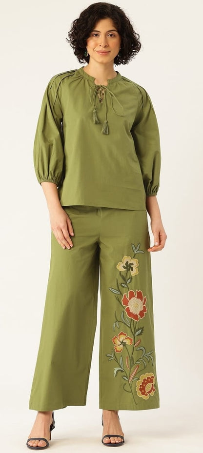 SWAANA GREEN EMBROIDERED CO-ORD SET - My Store