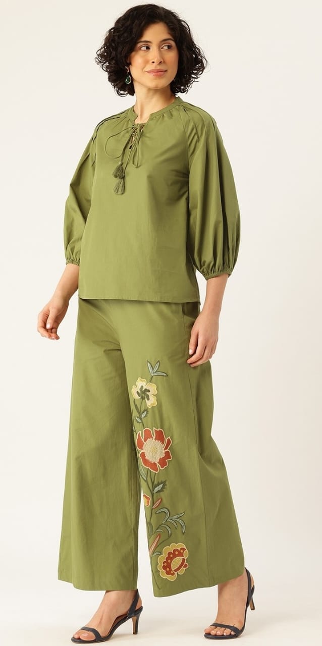 SWAANA GREEN EMBROIDERED CO-ORD SET - My Store