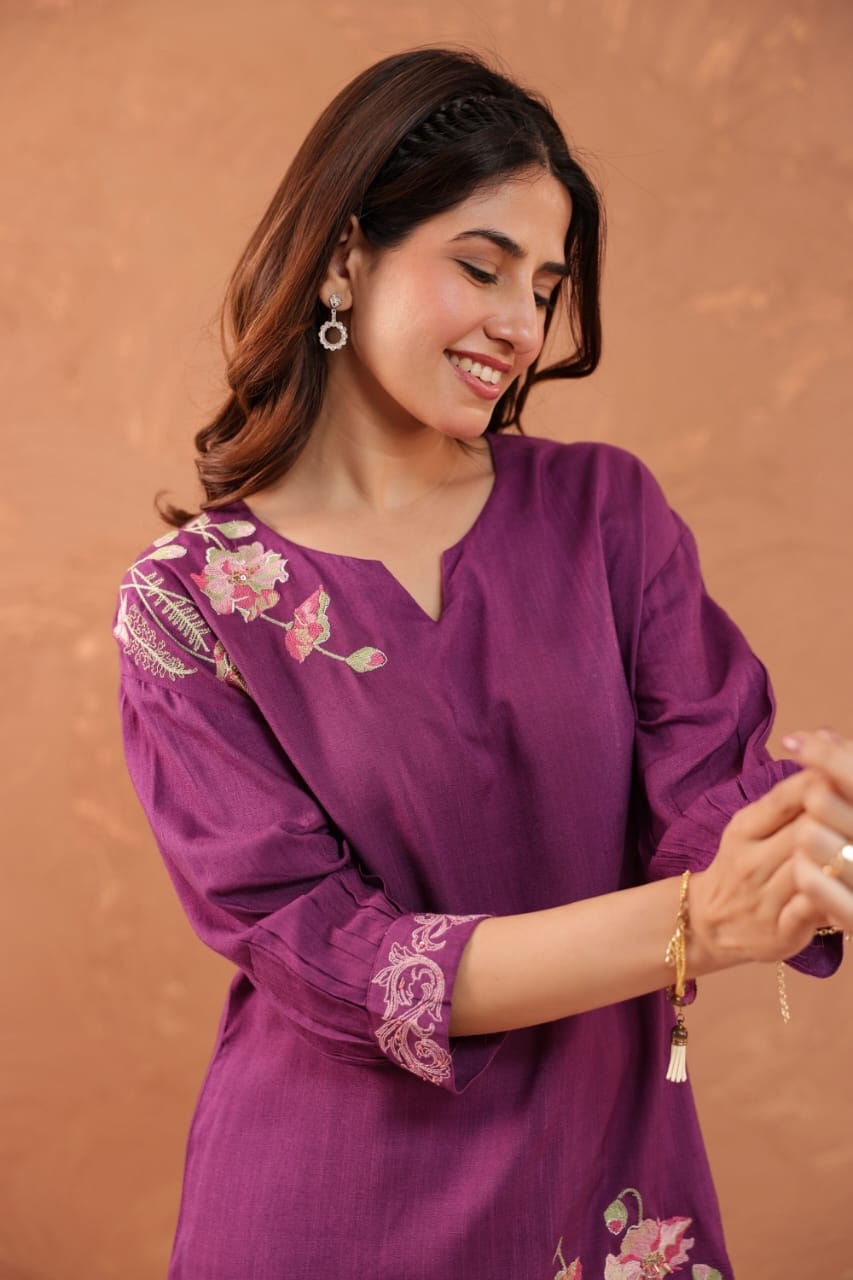 ADHIRA PURPLE EMBROIDERED CO-ORD SET - My Store