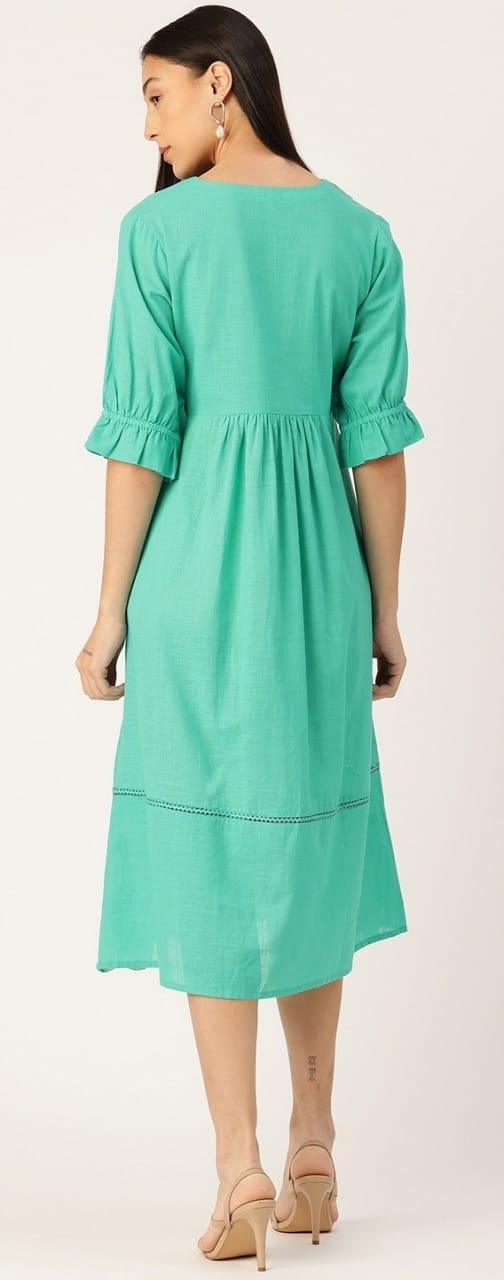 FLORA GREEN EMBROIDERED DRESS - My Store