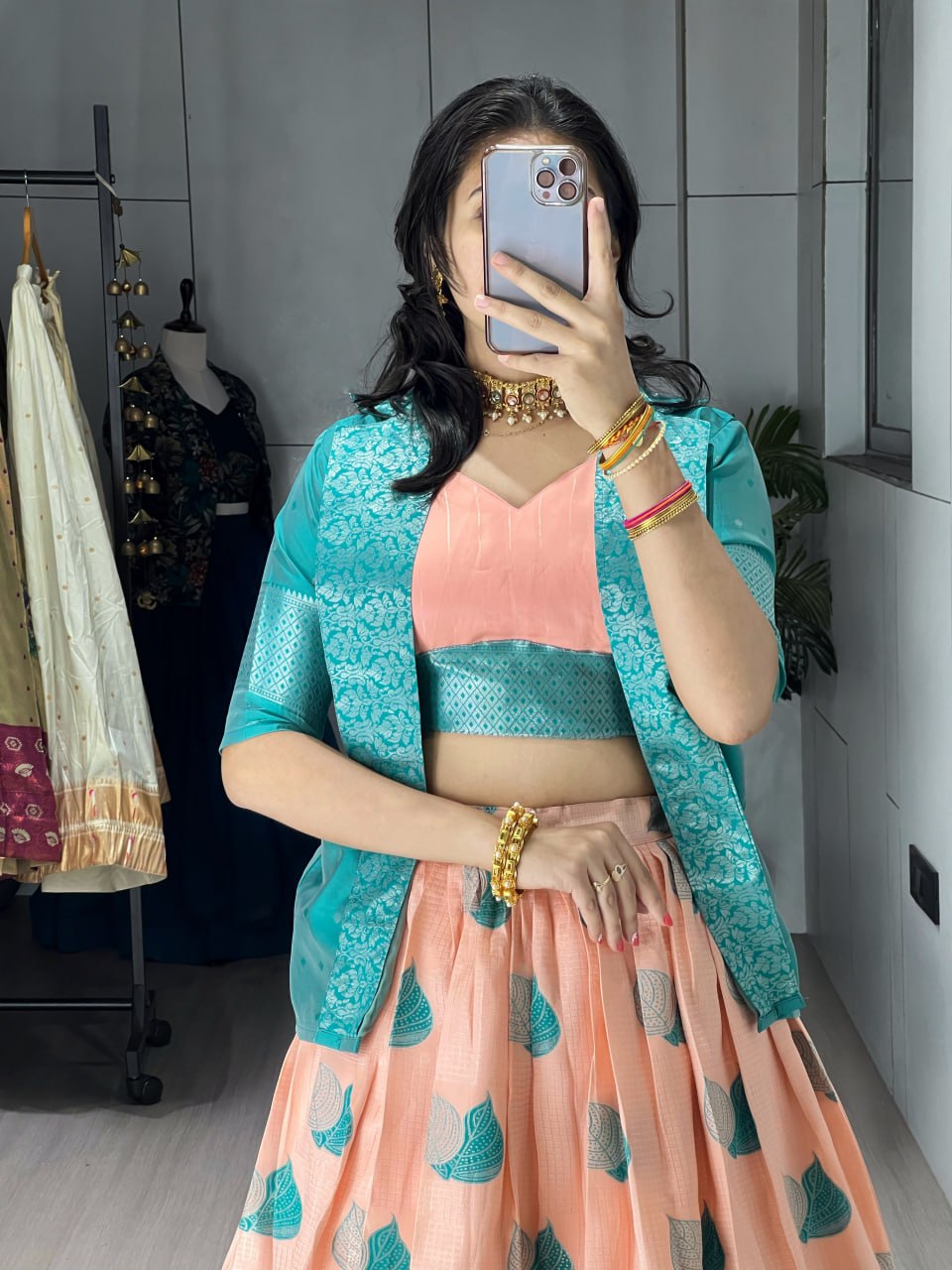 A rich silk Koti-jacket-Lehenga Sets - My Store