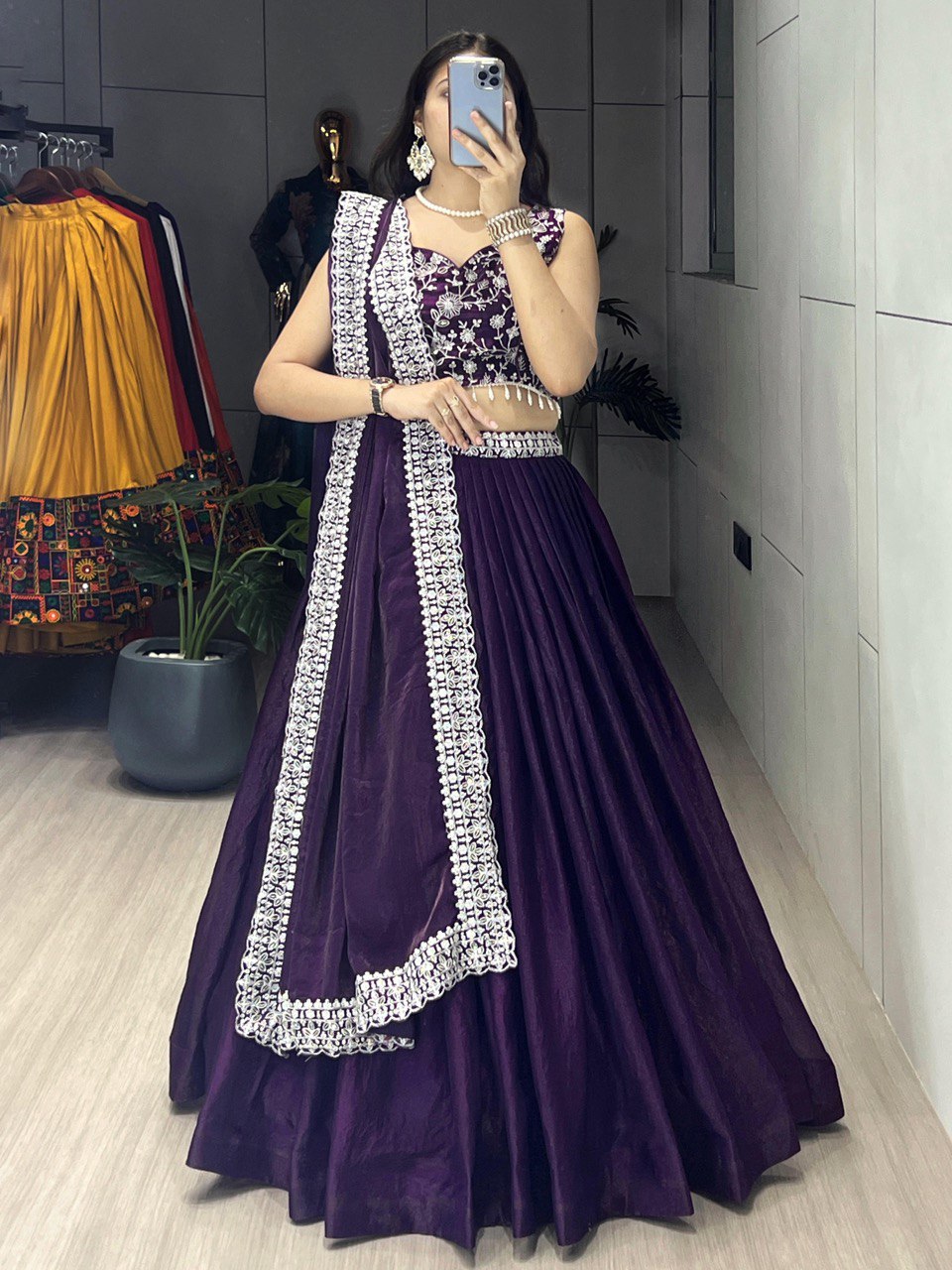 Deep Purple Fendy Silk Lehenga Sets - My Store