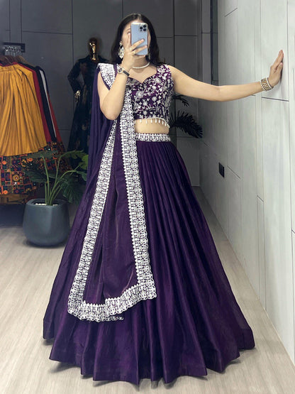 Deep Purple Fendy Silk Lehenga Sets - My Store