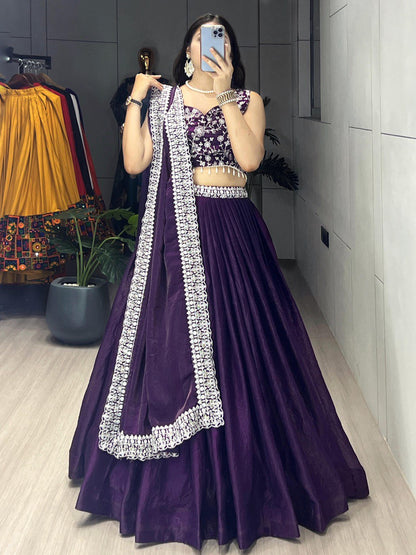 Deep Purple Fendy Silk Lehenga Sets - My Store