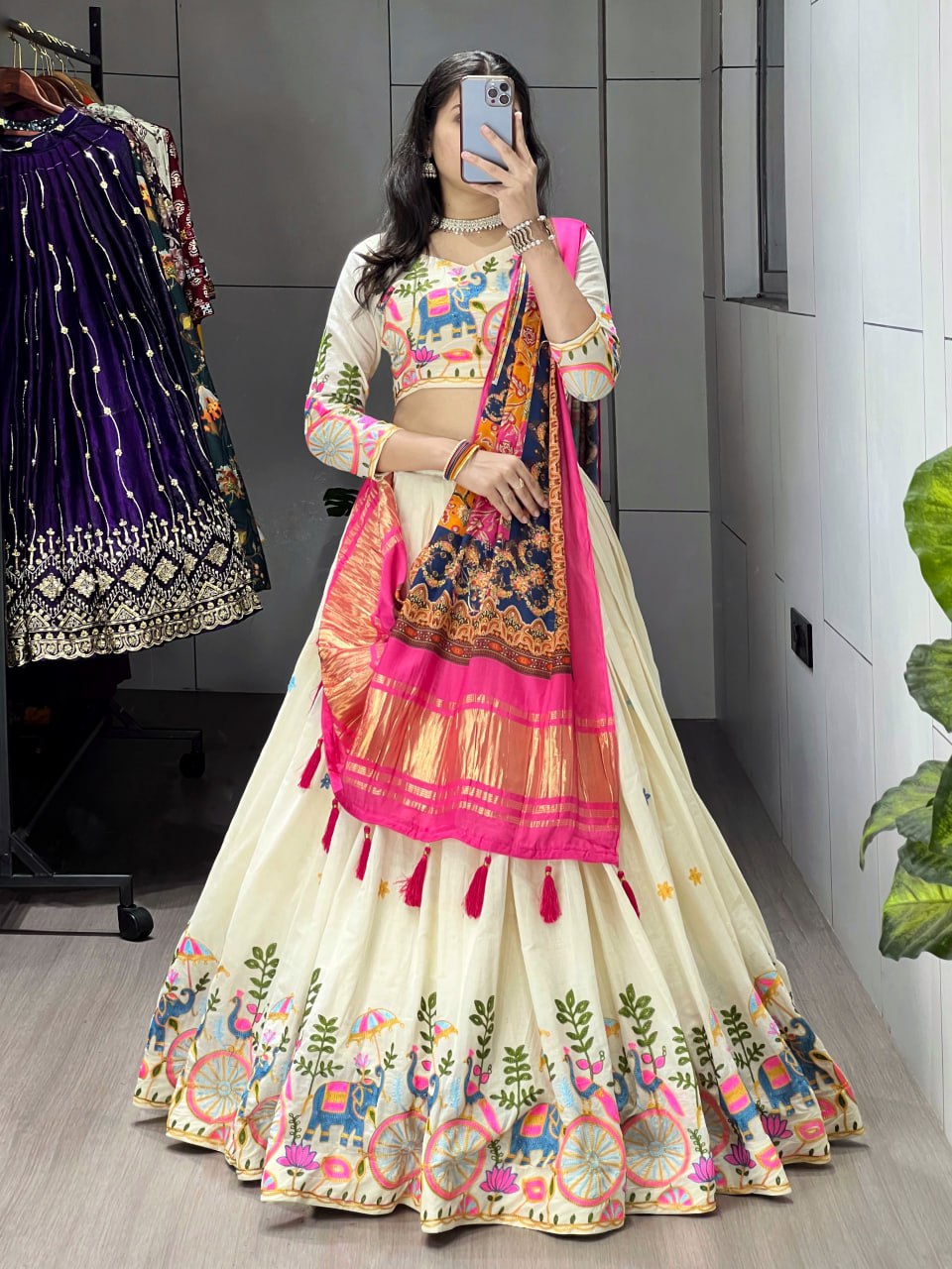 Fully Stitched Cotton Embroidery Work Lehenga - My Store