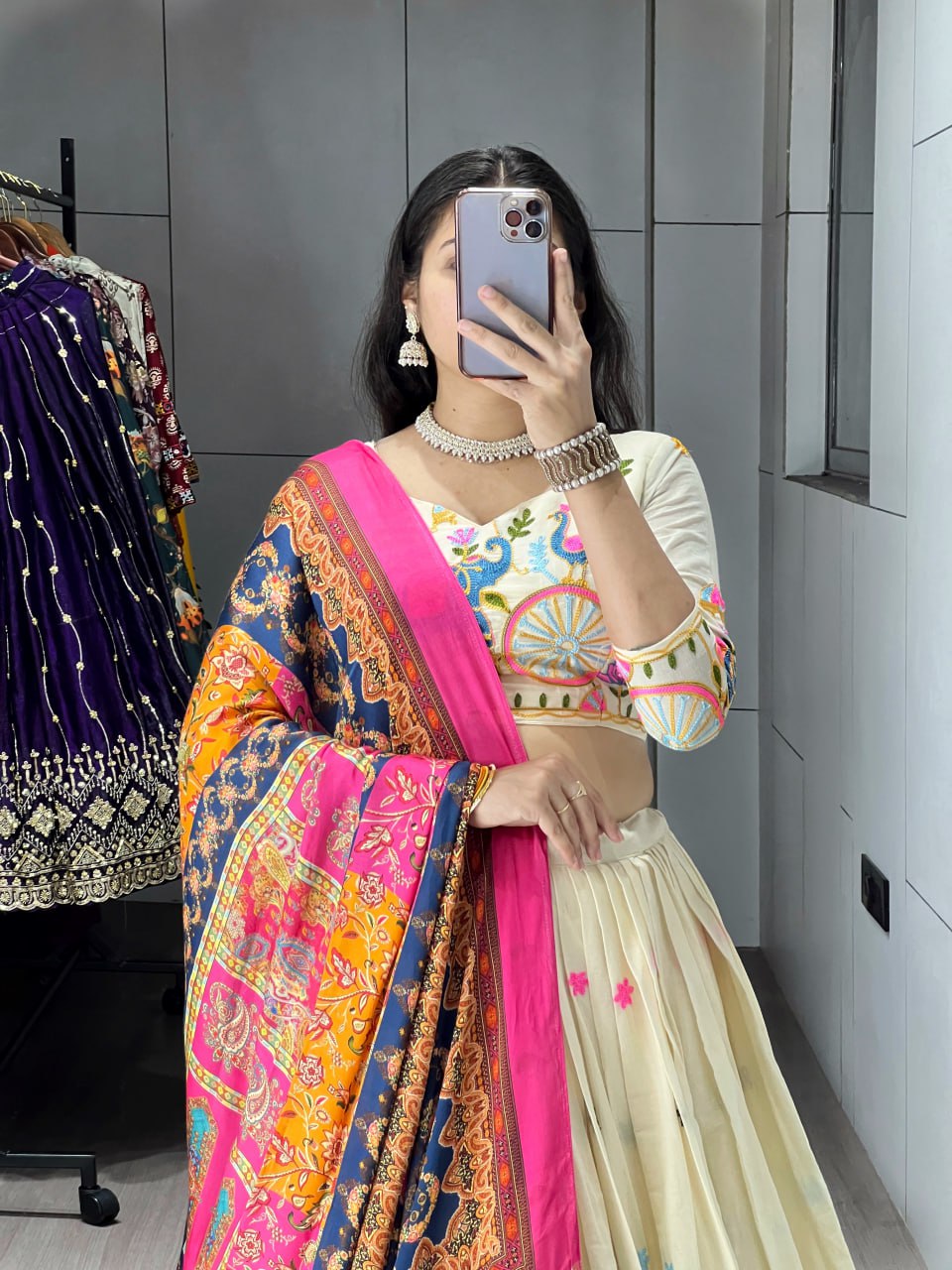 Fully Stitched Cotton Embroidery Work Lehenga - My Store