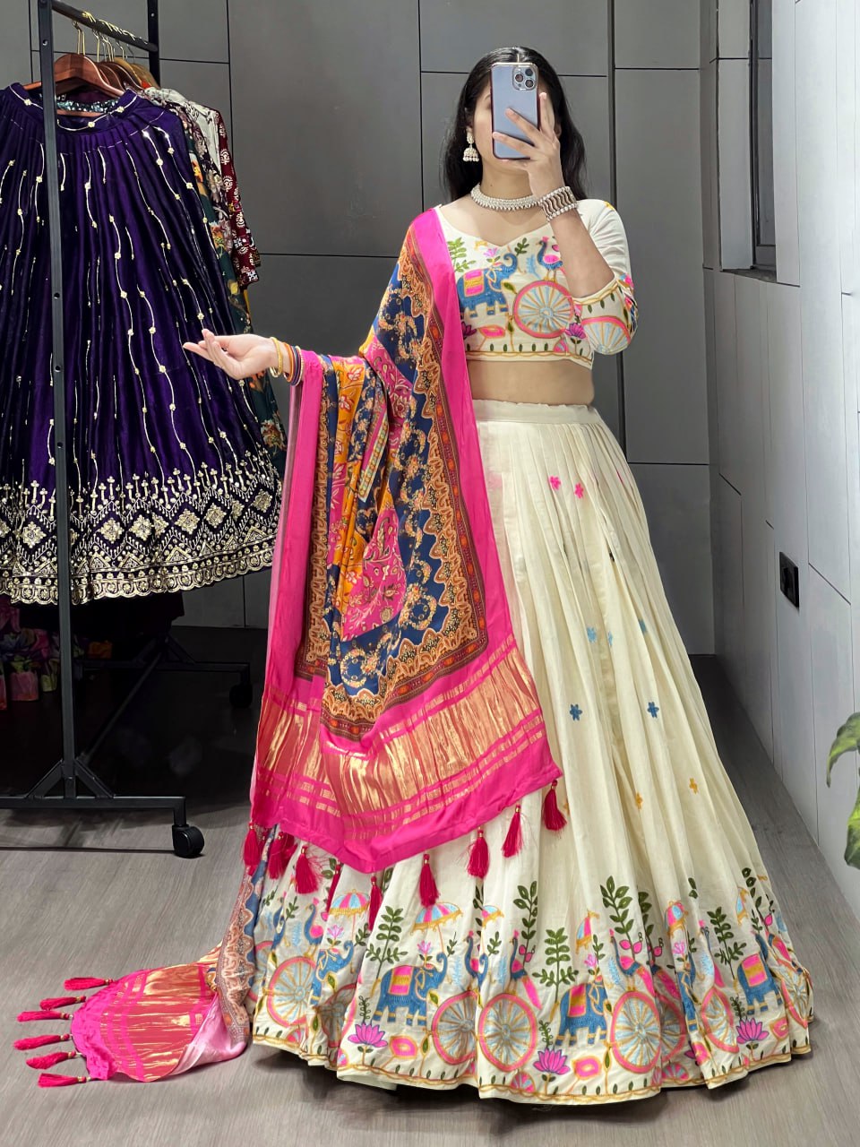Fully Stitched Cotton Embroidery Work Lehenga - My Store