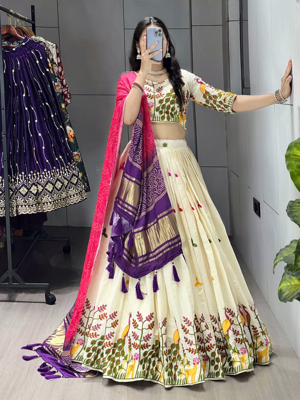 Fully Stitched Cotton Embroidery Work Lehenga - My Store