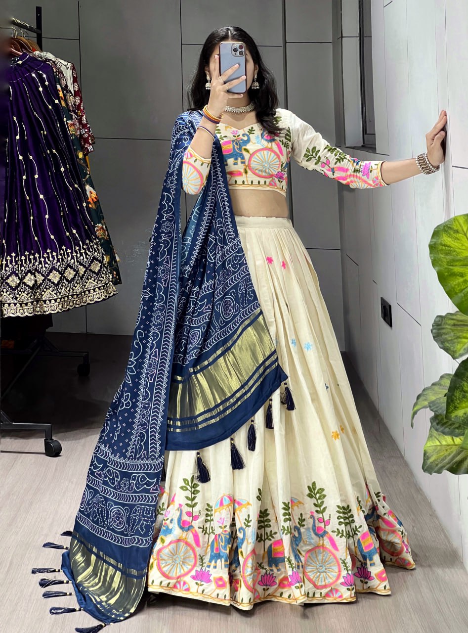 Fully Stitched Cotton Embroidery Work Lehenga - My Store