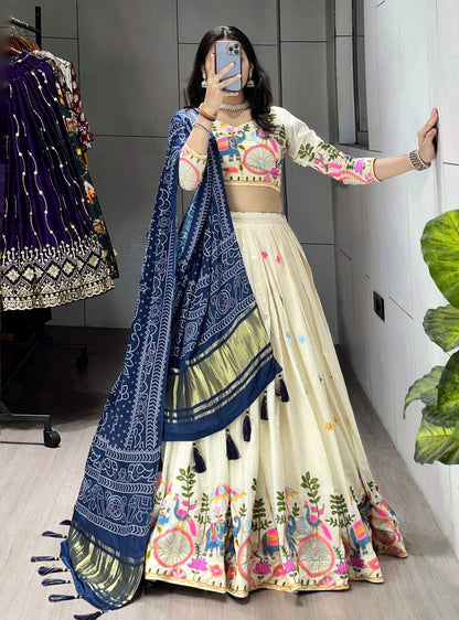 Fully Stitched Cotton Embroidery Work Lehenga - My Store