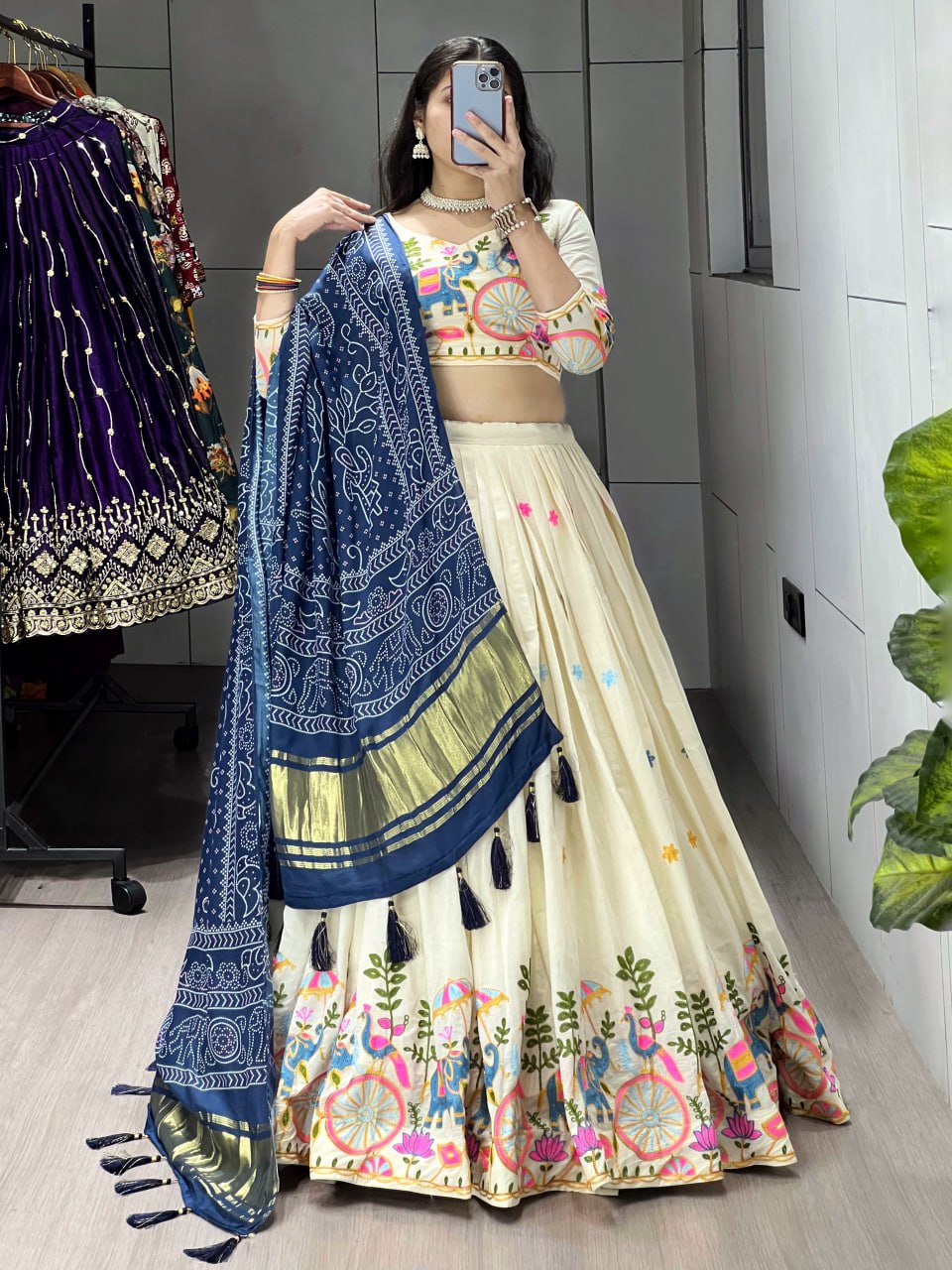 Fully Stitched Cotton Embroidery Work Lehenga - My Store