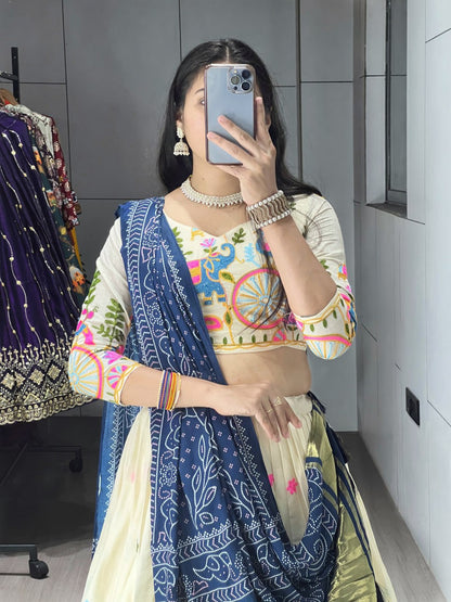 Fully Stitched Cotton Embroidery Work Lehenga - My Store