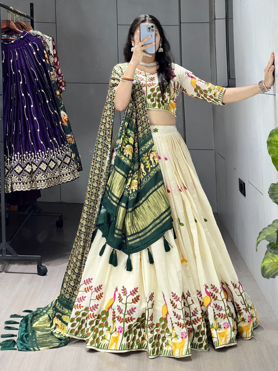 Fully Stitched Cotton Embroidery Work Lehenga - My Store