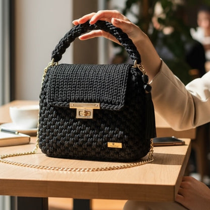 Noir Grace Crochet Mini Handbag - My Store