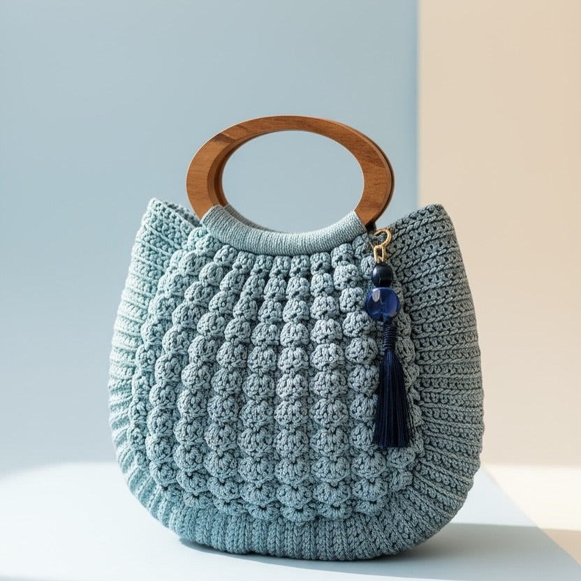 Handmade Crochet Wooden Handle Handbag - My Store
