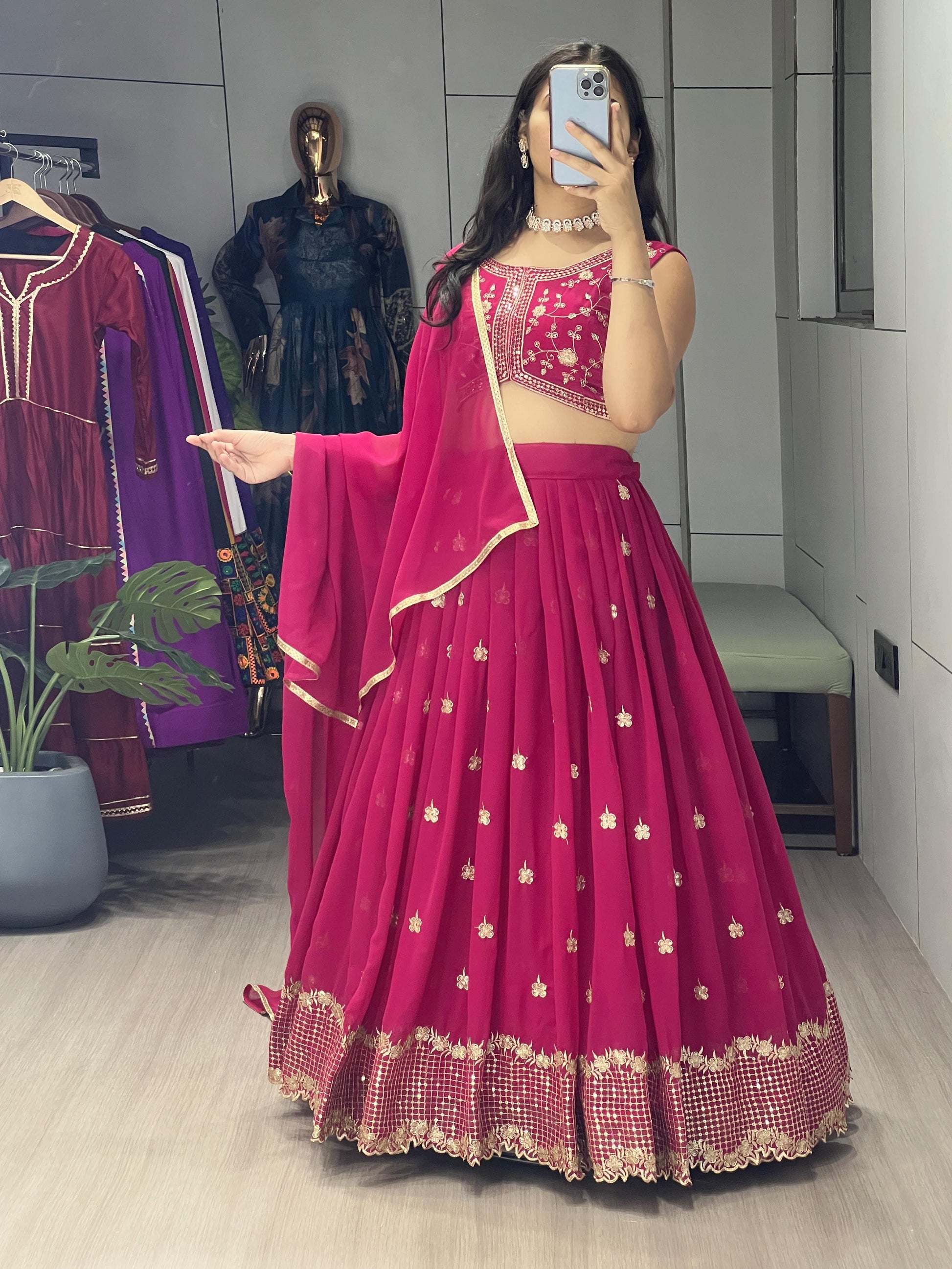 Classical Rani n Marron Embroidery Fully Stitched Lehenga Collection - My Store