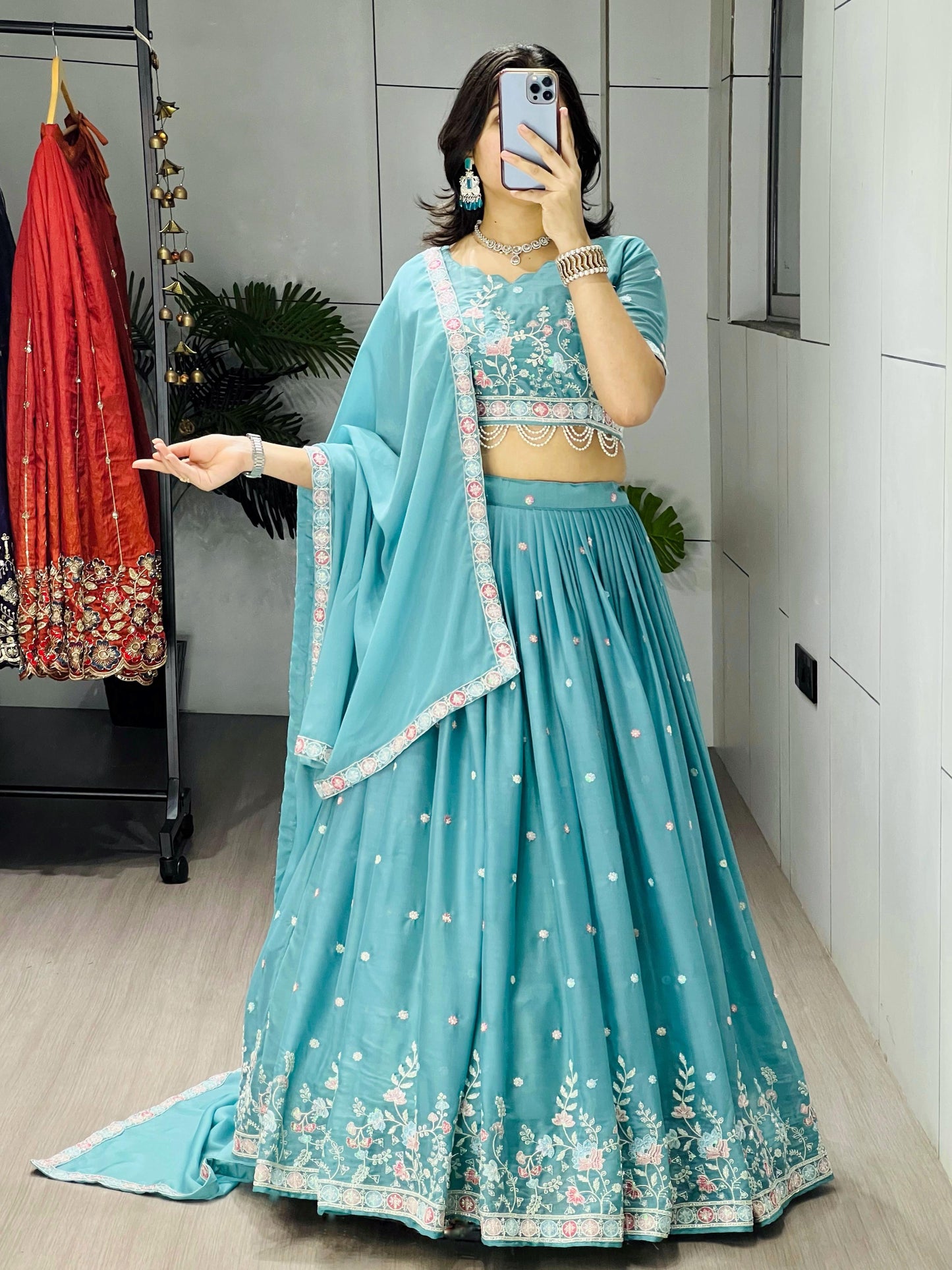 Sky Wedding Embroidery Lehenga - My Store