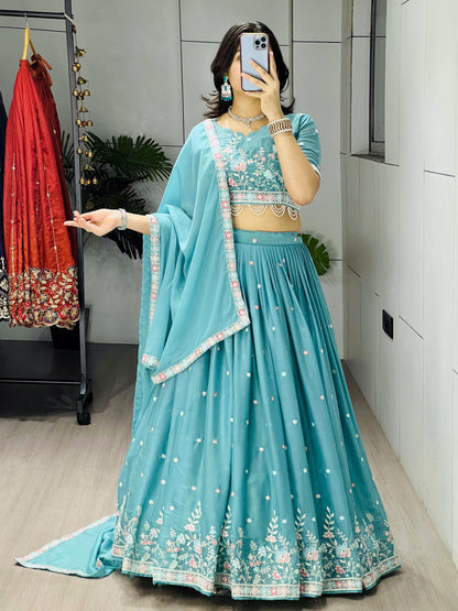 Sky Wedding Embroidery Lehenga - My Store