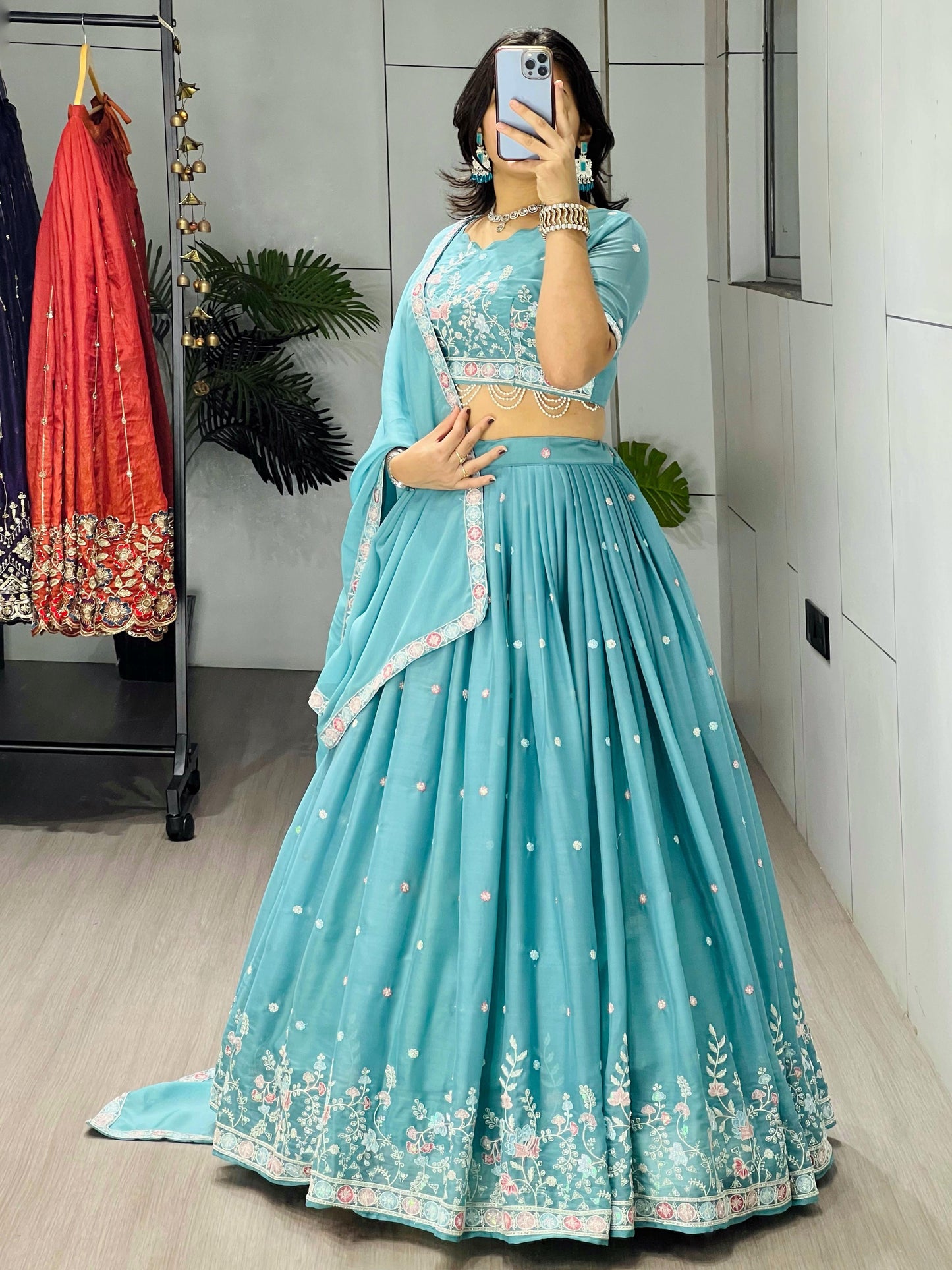 Sky Wedding Embroidery Lehenga - My Store