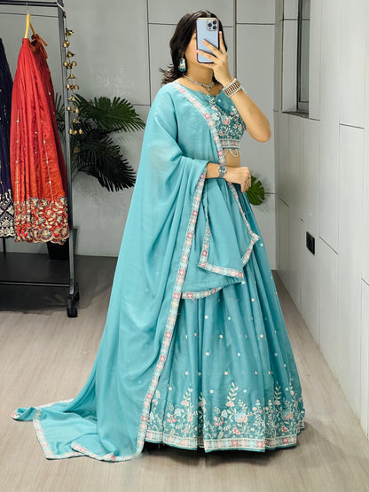 Sky Wedding Embroidery Lehenga - My Store